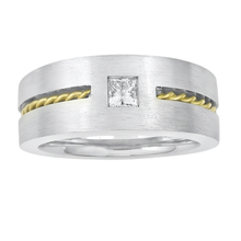 Afbeelding in Gallery-weergave laden, 0,35 Karaat Prinses Geslepen Echt Diamanten Heren Solitaire Ring Tweekleurig Goud 14K
