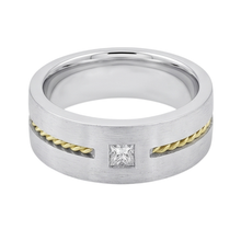 Afbeelding in Gallery-weergave laden, 0,35 Karaat Prinses Geslepen Echt Diamanten Heren Solitaire Ring Tweekleurig Goud 14K