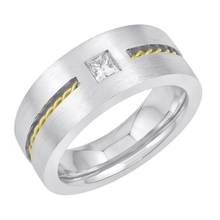 Afbeelding in Gallery-weergave laden, 0,35 Karaat Prinses Geslepen Echt Diamanten Heren Solitaire Ring Tweekleurig Goud 14K