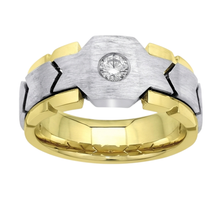 Afbeelding in Gallery-weergave laden, 0,50 Karaat Ronde Echt Diamanten Solitaire Herenring Tweekleurig Goud 14K