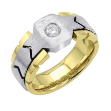 Afbeelding in Gallery-weergave laden, 0,50 Karaat Ronde Echt Diamanten Solitaire Herenring Tweekleurig Goud 14K
