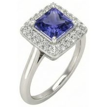 Afbeelding in Gallery-weergave laden, 1.5 ct prinses geslepen tanzaniet met Natuurlijke echte diamanten ( niet in een laboratorium gekweekt ) ring witgoud