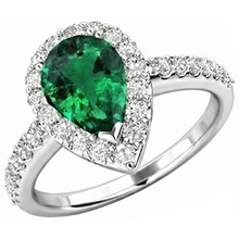 Afbeelding in Gallery-weergave laden, 1.50 ct peer geslepen groene smaragd en diamanten ring