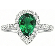 Afbeelding in Gallery-weergave laden, 1.50 ct peer geslepen groene smaragd en diamanten ring