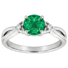 Afbeelding in Gallery-weergave laden, 1.50 karaat groene smaragd ring gedraaide schacht wit goud 14k