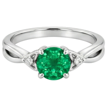 Afbeelding in Gallery-weergave laden, 1.50 karaat groene smaragd ring gedraaide schacht wit goud 14k