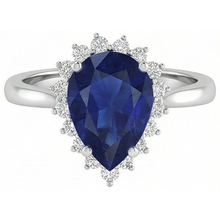 Afbeelding in Gallery-weergave laden, 1.75 ct blauwe peer geslepen saffier met diamanten ring dame goud