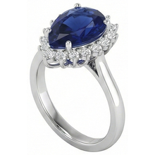 Afbeelding in Gallery-weergave laden, 1.75 ct blauwe peer geslepen saffier met diamanten ring dame goud