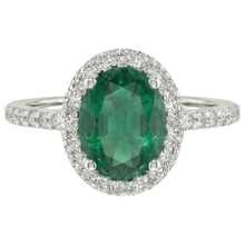 Afbeelding in Gallery-weergave laden, 1.85 ct ovaal geslepen groene smaragd met diamanten trouwring