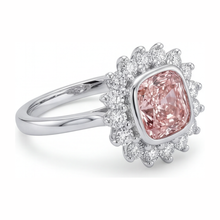 Afbeelding in Gallery-weergave laden, Verlovingsring met roze edelsteen, 1 karaat labgekweekte kussenvormige diamant, halo, 14K witgoud