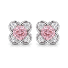 Afbeelding in Gallery-weergave laden, Roze diamanten oorbellen 1 karaat labgekweekt ronde cluster 14K witgoud