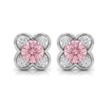 Afbeelding in Gallery-weergave laden, Roze diamanten oorbellen 1 karaat labgekweekt ronde cluster 14K witgoud