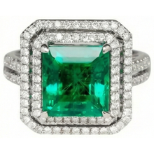 Afbeelding in Gallery-weergave laden, 10 Karaat Prinsesslijpsel Groene Smaragd GIA Met Natuurlijke uit de aarde gewonnen Diamanten Ring