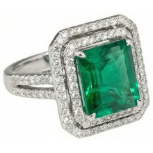 Afbeelding in Gallery-weergave laden, 10 Karaat Prinsesslijpsel Groene Smaragd GIA Met Natuurlijke uit de aarde gewonnen Diamanten Ring