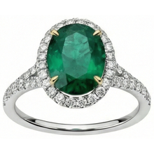 Afbeelding in Gallery-weergave laden, 10 karaat ovale groene smaragd en ronde Natuurlijke echte diamanten ( niet in een laboratorium gekweekt ) ring fijne sieraden