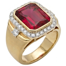 Afbeelding in Gallery-weergave laden, 10K Yellow Gold Birmese Robijn Heren Ring – 8,5-karaat Radiant