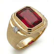Afbeelding in Gallery-weergave laden, 10K Yellow Gold Duivenbloed Robijn Mannen Ring – 7,20-karaat
