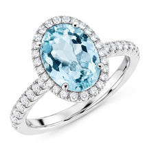 Afbeelding in Gallery-weergave laden, 11.70 ct ovale aquamarijn en ronde Natuurlijke echte diamanten ( niet in een laboratorium gekweekt ) ring 14 kt witgoud