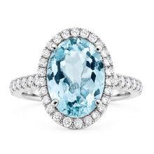 Afbeelding in Gallery-weergave laden, 11.70 ct ovale aquamarijn en ronde Natuurlijke echte diamanten ( niet in een laboratorium gekweekt ) ring 14 kt witgoud