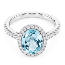Afbeelding in Gallery-weergave laden, 11.70 ct ovale aquamarijn en ronde Natuurlijke echte diamanten ( niet in een laboratorium gekweekt ) ring 14 kt witgoud