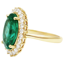 Afbeelding in Gallery-weergave laden, 11 Ct Ovale Groene Smaragd GIA Met Natuurlijke uit de aarde gewonnen Diamanten Trouwring 14K Geelgoud