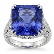 Afbeelding in Gallery-weergave laden, 11.51 Karaat Kussen Sri Lanka Kleur Saffier Rond IGI GECERTIFICEERDE Diamanten Witgouden Ring
