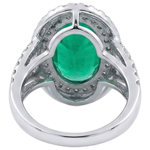 Afbeelding in Gallery-weergave laden, 11.25 Karaat Ovaal Geslepen Groene Smaragd GIA & Natuurlijke uit de aarde gewonnen Diamant 14K Witgoud Jubileumring