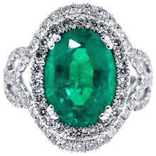 Afbeelding in Gallery-weergave laden, 11.25 Karaat Ovaal Geslepen Groene Smaragd GIA & Natuurlijke uit de aarde gewonnen Diamant 14K Witgoud Jubileumring