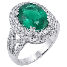 Afbeelding in Gallery-weergave laden, 11.25 Karaat Ovaal Geslepen Groene Smaragd GIA & Natuurlijke uit de aarde gewonnen Diamant 14K Witgoud Jubileumring
