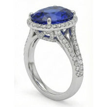 Afbeelding in Gallery-weergave laden, IGI GECERTIFICEERDE 12 Karaat Ovale Saffier Halo Ring