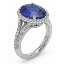 Afbeelding in Gallery-weergave laden, IGI GECERTIFICEERDE 12 Karaat Ovale Saffier Halo Ring