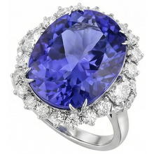 Afbeelding in Gallery-weergave laden, 12,25 ct Grote Ovale Tanzaniet Met Diamanten Trouw Ring Wit Goud