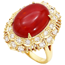 Afbeelding in Gallery-weergave laden, 13.50 Ct Ovaal Rood Koraal Met Ronde Diamanten Ring Geel Goud 14K