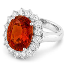 Afbeelding in Gallery-weergave laden, 13 kt ovale mandarijn granaat met ronde Natuurlijke echte diamanten ( niet in een laboratorium gekweekt ) ring wit goud