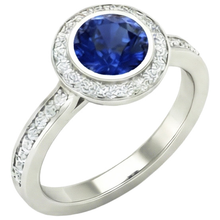 Afbeelding in Gallery-weergave laden, 14K Bezel Ceylon Sapphire Diamond Engagement Ring 3.42 karaat