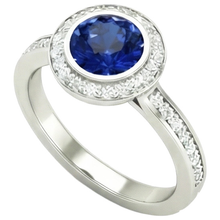 Afbeelding in Gallery-weergave laden, 14K Bezel Ceylon Sapphire Diamond Engagement Ring 3.42 karaat