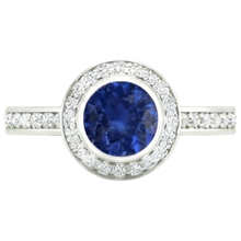 Afbeelding in Gallery-weergave laden, 14K Bezel Ceylon Sapphire Diamond Engagement Ring 3.42 karaat
