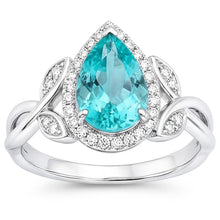 Afbeelding in Gallery-weergave laden, 14K Witgoud VVS Paraiba Toermalijn Halo Verlovingsring 3,25