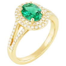 Afbeelding in Gallery-weergave laden, 14K gouden ovale groene smaragd met ronde Natuurlijke echte diamanten ( niet in een laboratorium gekweekt ) ring 6 karaat