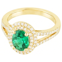 Afbeelding in Gallery-weergave laden, 14K gouden ovale groene smaragd met ronde Natuurlijke echte diamanten ( niet in een laboratorium gekweekt ) ring 6 karaat