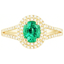 Afbeelding in Gallery-weergave laden, 14K gouden ovale groene smaragd met ronde Natuurlijke echte diamanten ( niet in een laboratorium gekweekt ) ring 6 karaat