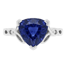 Afbeelding in Gallery-weergave laden, 14K gouden ring met drie stenen biljoen blauwe saffier 1,75 karaat Natuurlijke echte diamant ( niet in het laboratorium gekweekt )en