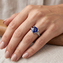 Afbeelding in Gallery-weergave laden, 14K gouden ring met drie stenen biljoen blauwe saffier 1,75 karaat Natuurlijke echte diamant ( niet in het laboratorium gekweekt )en