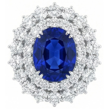Afbeelding in Gallery-weergave laden, 14K Witgoud 10 Karaat Kussen Saffier En Ronde IGI GECERTIFICEERDE Diamanten Ring