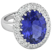 Afbeelding in Gallery-weergave laden, 14K Witgoud 15 Karaat Grote Tansaniet En Kleine Natuurlijke uit de aarde gewonnen Diamanten Ring Nieuw