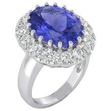 Afbeelding in Gallery-weergave laden, 14K Witgoud 15 Karaat Grote Tansaniet En Kleine Natuurlijke uit de aarde gewonnen Diamanten Ring Nieuw