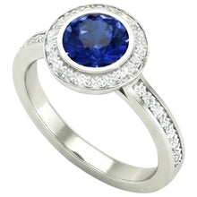 Afbeelding in Gallery-weergave laden, 14K Bezel Ceylon Sapphire Diamond Engagement Ring 3.42 karaat