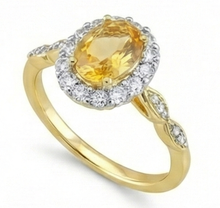 Afbeelding in Gallery-weergave laden, 14,75 karaat ovaal geslepen Citrien en diamanten trouwring geel goud