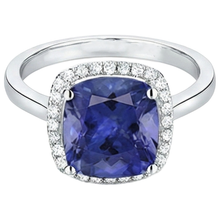 Afbeelding in Gallery-weergave laden, Ring met 15.25 Ct kussen geslepen tanzaniet en natuurlijke uit de aarde gewonnen diamanten, 14K goud