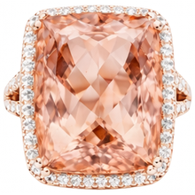 Afbeelding in Gallery-weergave laden, 17 kt Morganite en Natuurlijke echte diamanten ( niet in een laboratorium gekweekt ) jubileumring goud Rose 14K